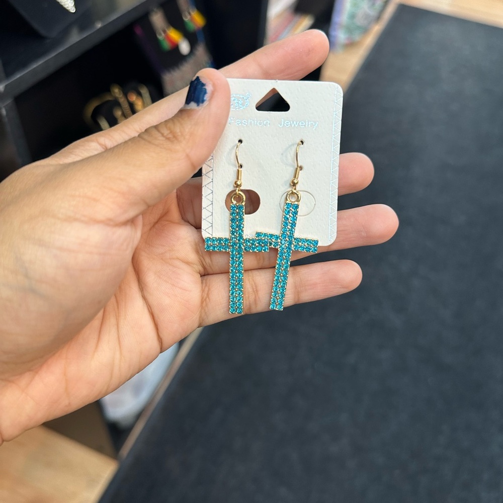Blue Cross Earrings